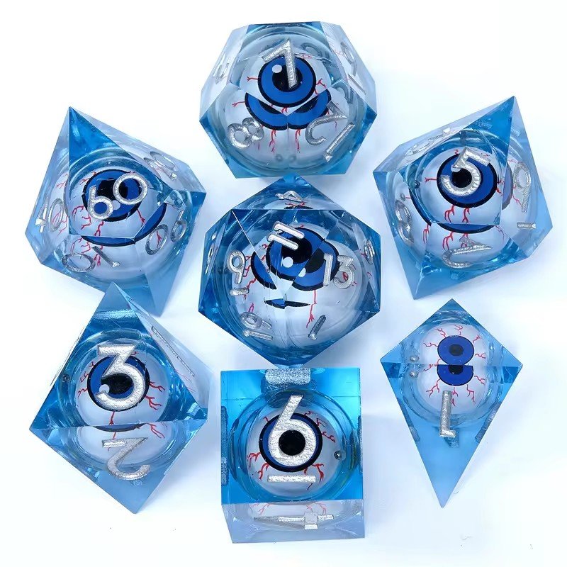 Liquid Core Dice Set DND Polygonal Resin Dice Rolling RPG Dungeon Board Game Role Playing Custom Sharp Moving dragon Eye Dice