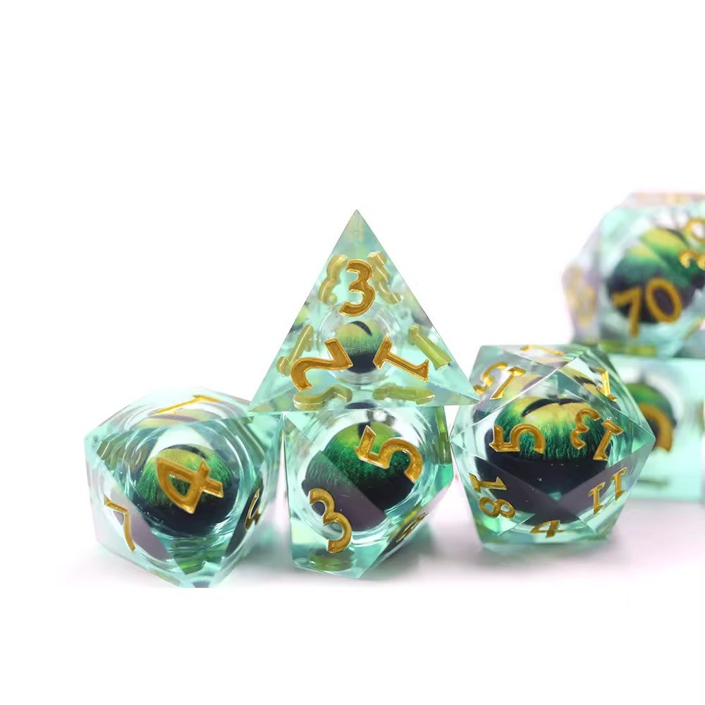 Liquid Core Dice Set DND Polygonal Resin Dice Rolling RPG Dungeon Board Game Role Playing Custom Sharp Moving dragon Eye Dice