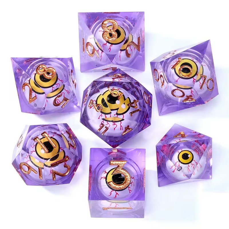 Liquid Core Dice Set DND Polygonal Resin Dice Rolling RPG Dungeon Board Game Role Playing Custom Sharp Moving dragon Eye Dice