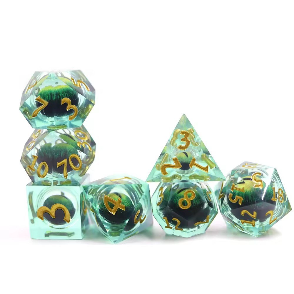 Liquid Core Dice Set DND Polygonal Resin Dice Rolling RPG Dungeon Board Game Role Playing Custom Sharp Moving dragon Eye Dice