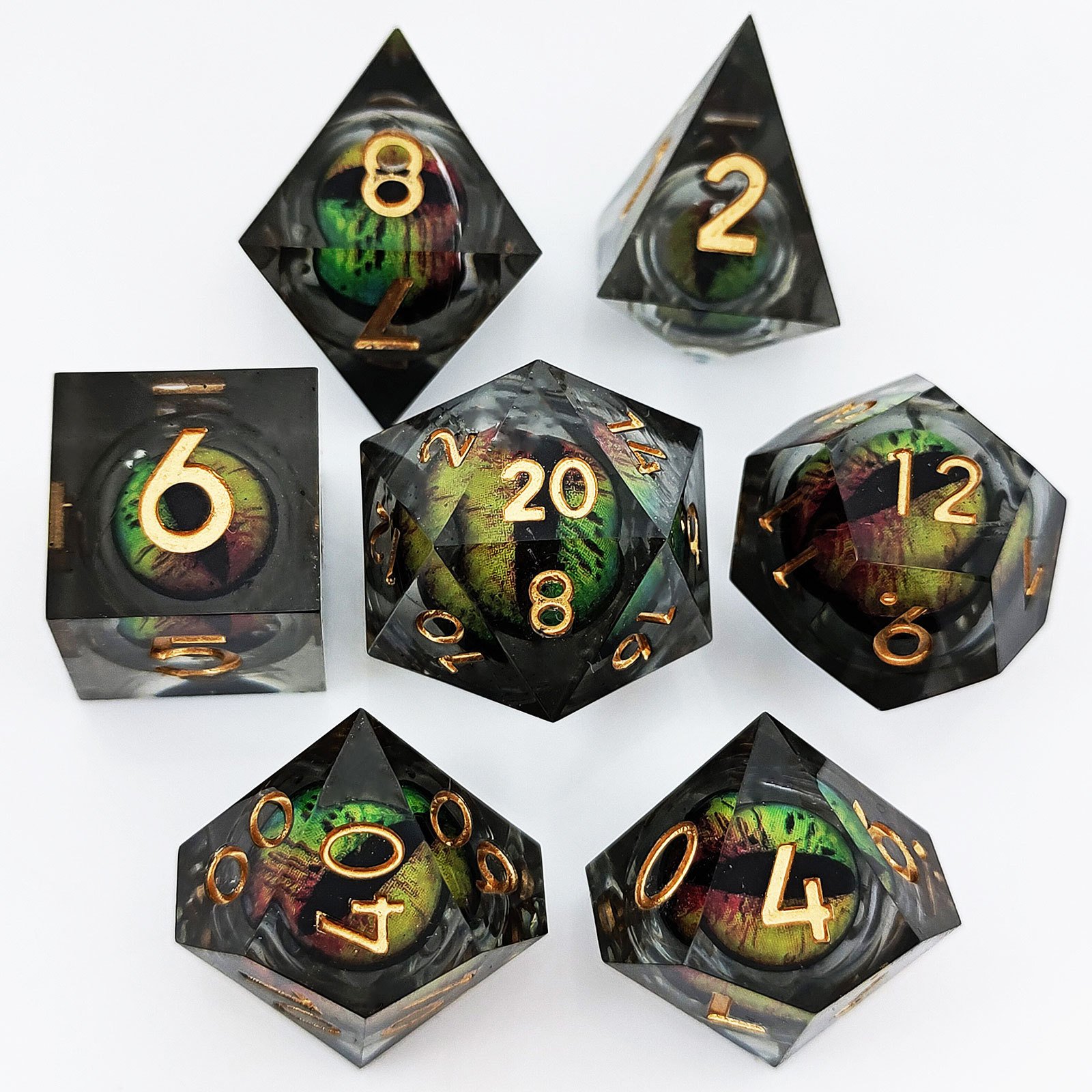 Liquid Core Dice Set DND Polygonal Resin Dice Rolling RPG Dungeon Board Game Role Playing Custom Sharp Moving dragon Eye Dice
