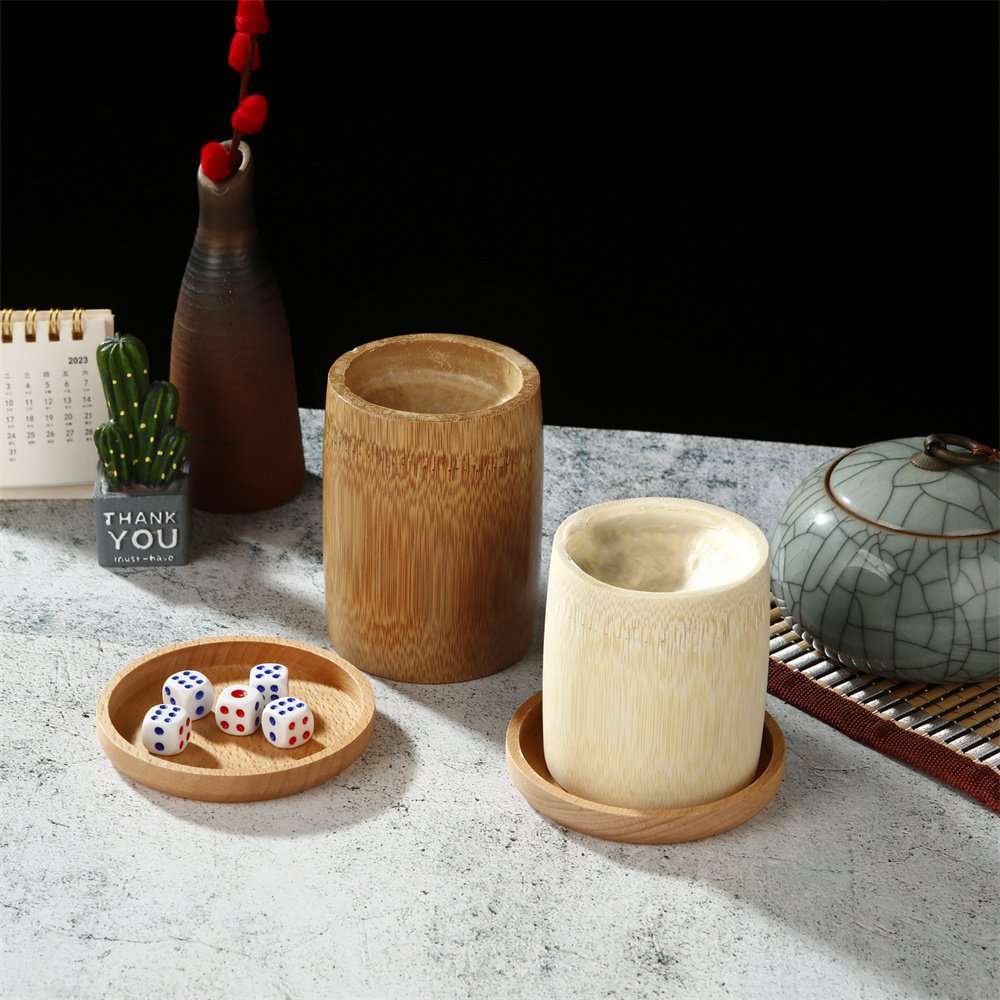 New Bamboo Tube Dice Cup Folk Art Style Wooden Straight Tube KTV Bar Cup with Complimentary 5PCS Dice Souvenir