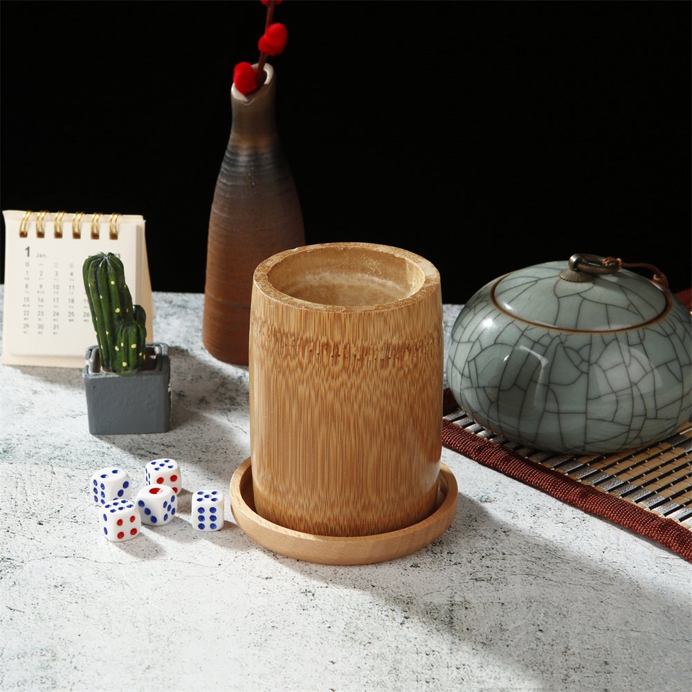 New Bamboo Tube Dice Cup Folk Art Style Wooden Straight Tube KTV Bar Cup with Complimentary 5PCS Dice Souvenir