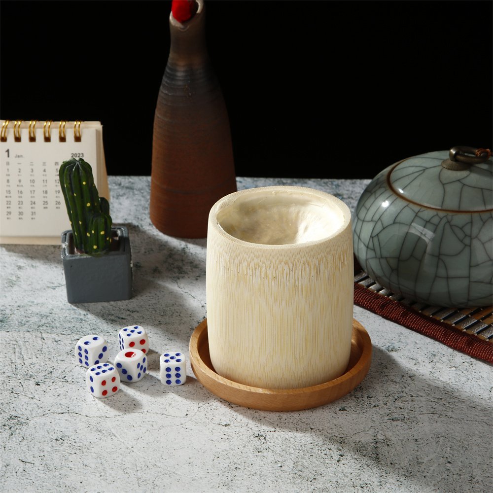 New Bamboo Tube Dice Cup Folk Art Style Wooden Straight Tube KTV Bar Cup with Complimentary 5PCS Dice Souvenir