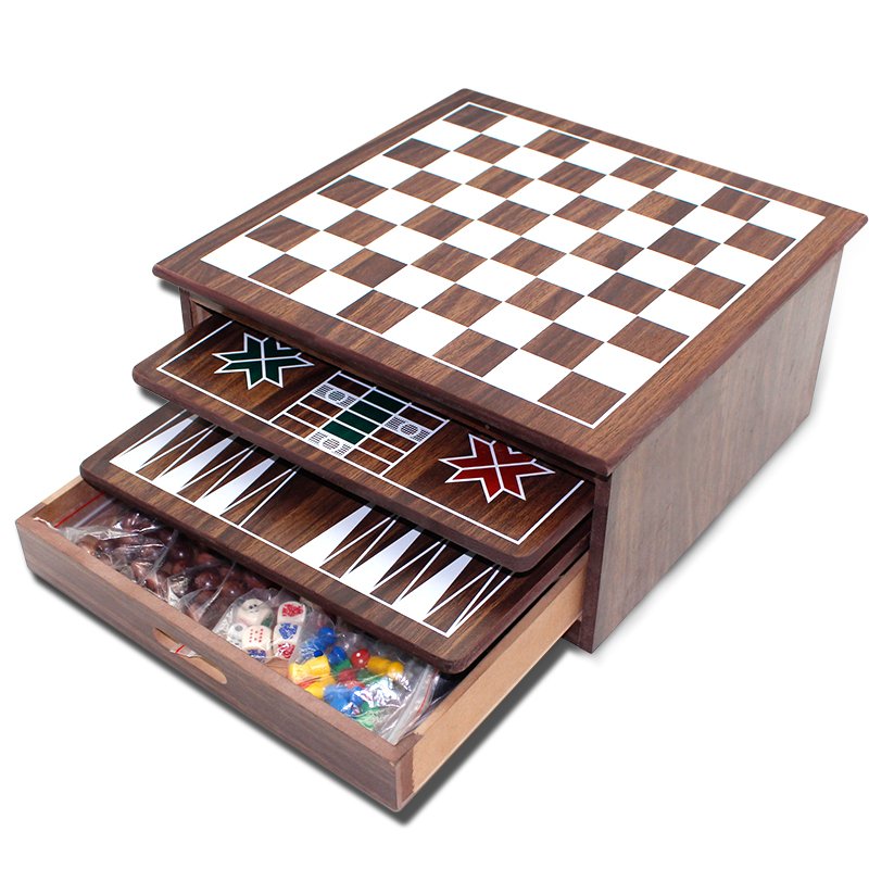 Multi 15 in 1 wooden chess table board game toy with chess backgammon ludo domino mikado game for kids' entertainment
