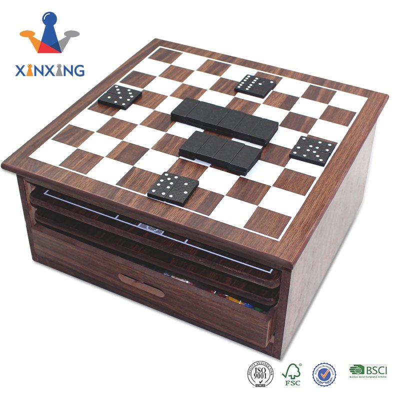 Multi 15 in 1 wooden chess table board game toy with chess backgammon ludo domino mikado game for kids' entertainment