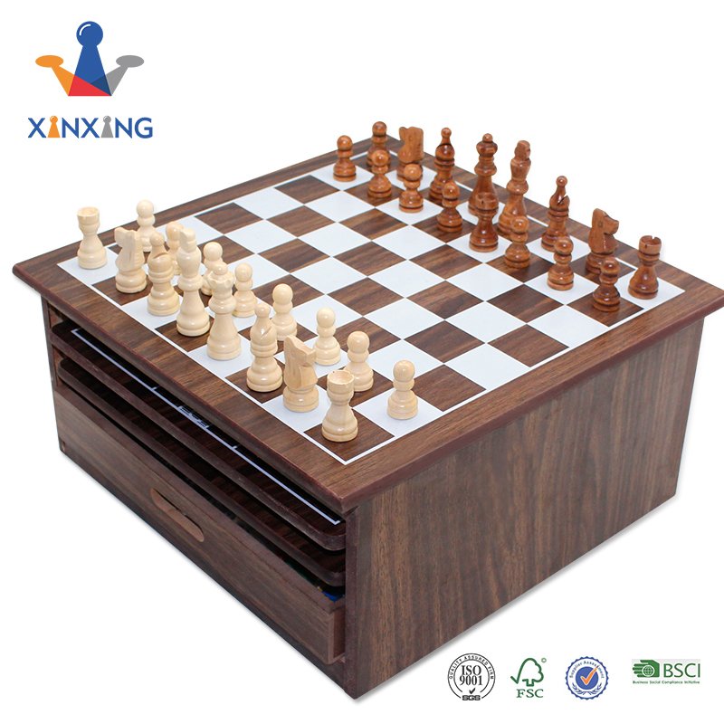 Multi 15 in 1 wooden chess table board game toy with chess backgammon ludo domino mikado game for kids' entertainment