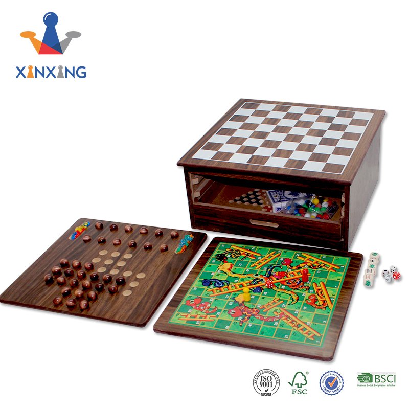Multi 15 in 1 wooden chess table board game toy with chess backgammon ludo domino mikado game for kids' entertainment