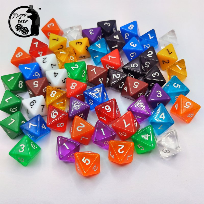 custom D8 16mm Dice High Quality Solid Color Transparent Polyhedral Dice resin Board Game