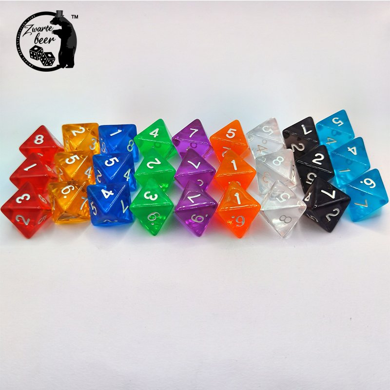 custom D8 16mm Dice High Quality Solid Color Transparent Polyhedral Dice resin Board Game
