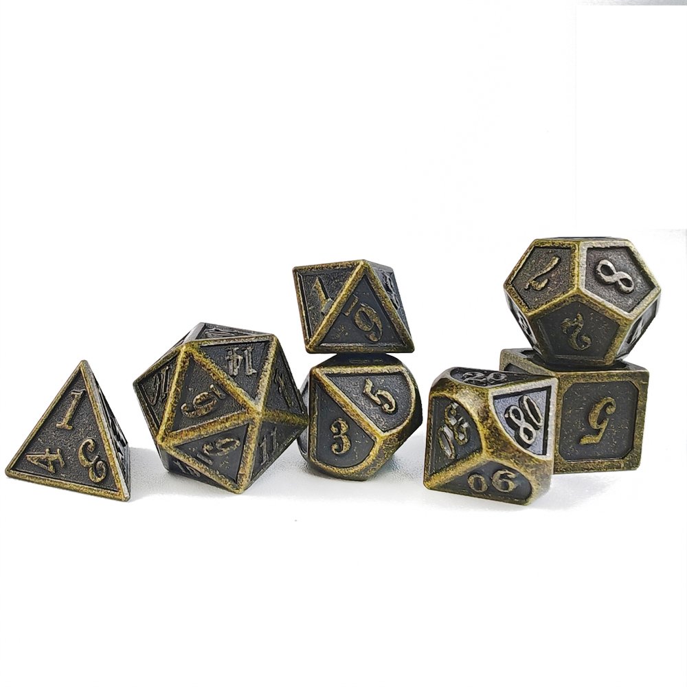 7pcs Brass Metal Dice Set for Dungeons and Dragons RPG Board Game D4 D6 D8 D10 D12 D20 Polyhedral Dice Set