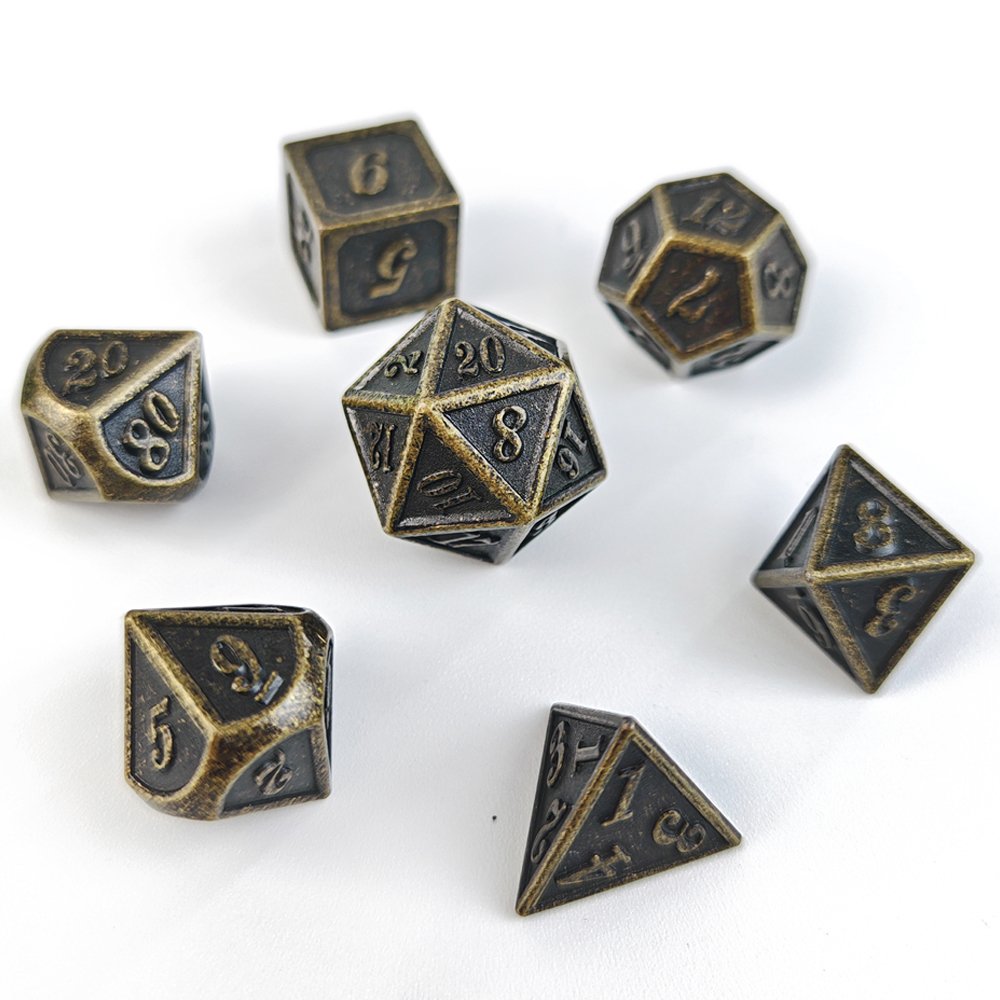 7pcs Brass Metal Dice Set for Dungeons and Dragons RPG Board Game D4 D6 D8 D10 D12 D20 Polyhedral Dice Set