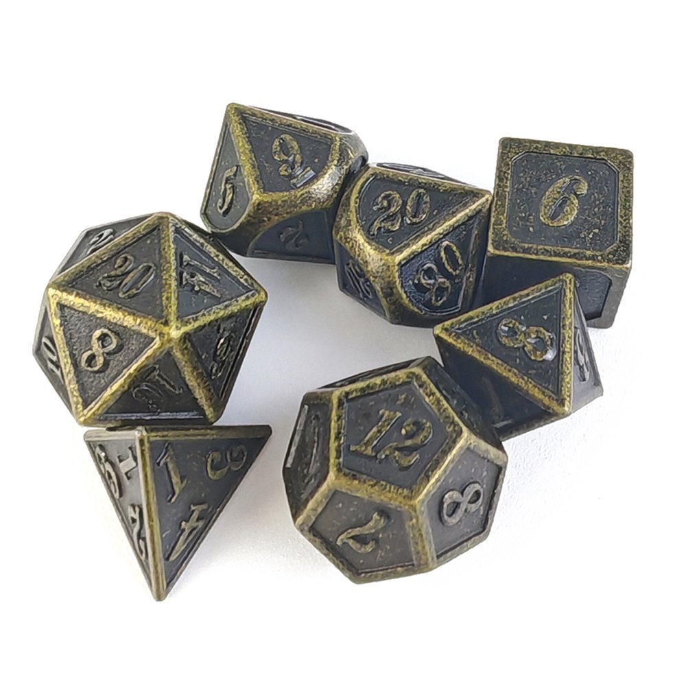 7pcs Brass Metal Dice Set for Dungeons and Dragons RPG Board Game D4 D6 D8 D10 D12 D20 Polyhedral Dice Set