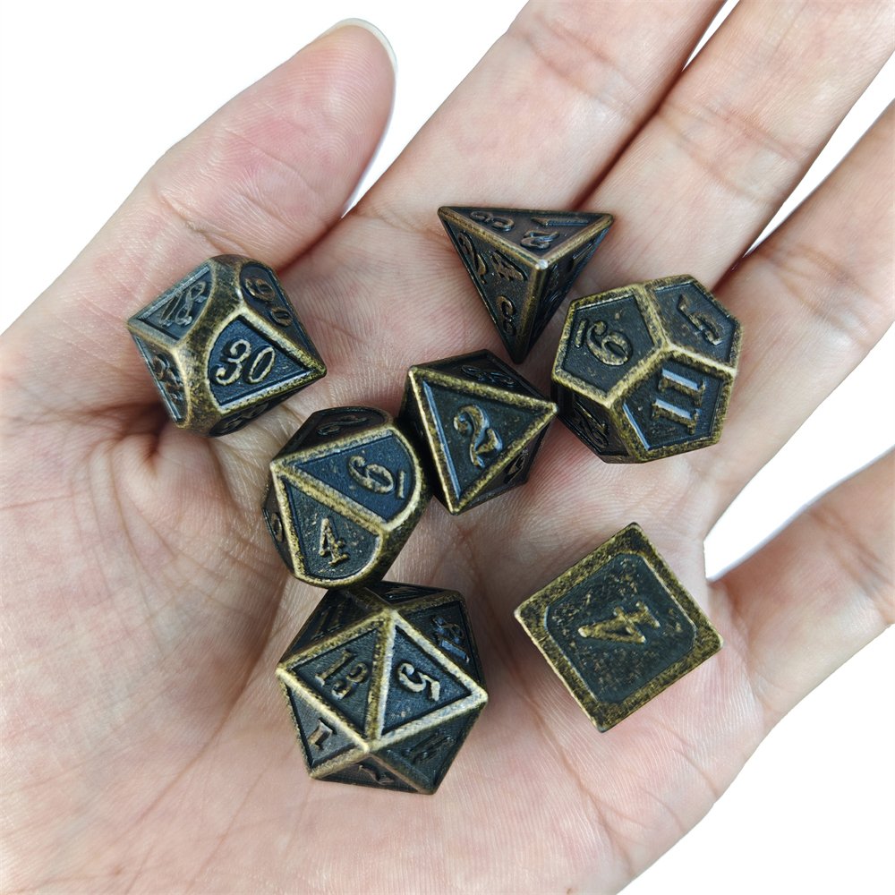 7pcs Brass Metal Dice Set for Dungeons and Dragons RPG Board Game D4 D6 D8 D10 D12 D20 Polyhedral Dice Set
