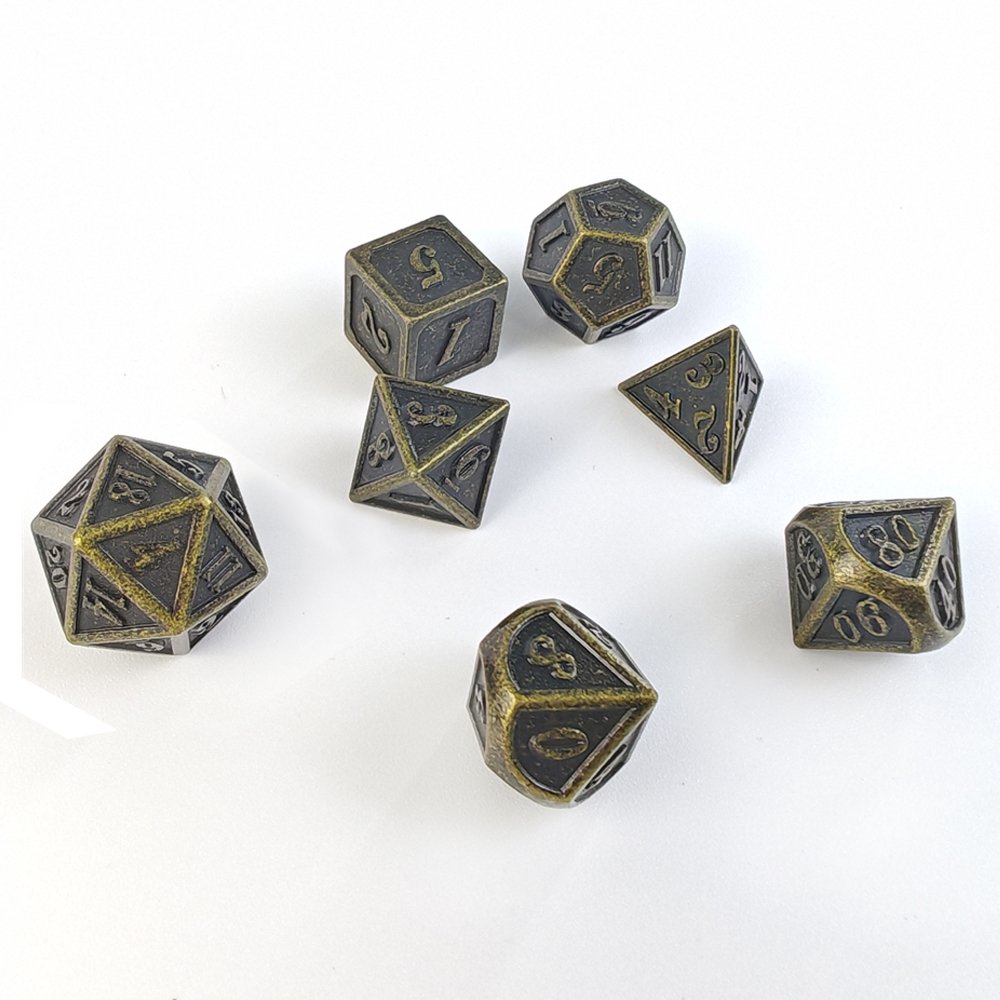 7pcs Brass Metal Dice Set for Dungeons and Dragons RPG Board Game D4 D6 D8 D10 D12 D20 Polyhedral Dice Set