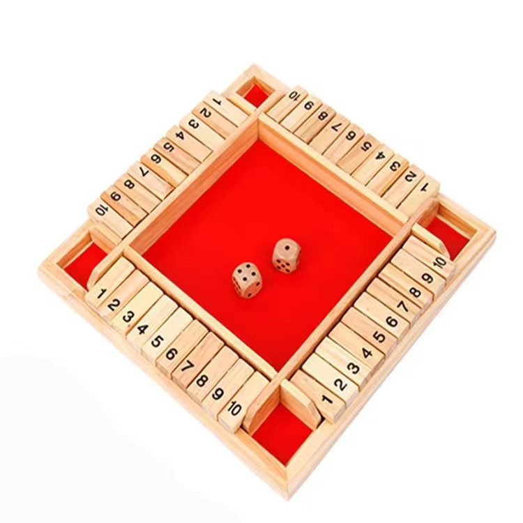 Custom Wooden 4Way Shut The Box Game Board Games Set With 2 Dice Kids Educational Toys Games