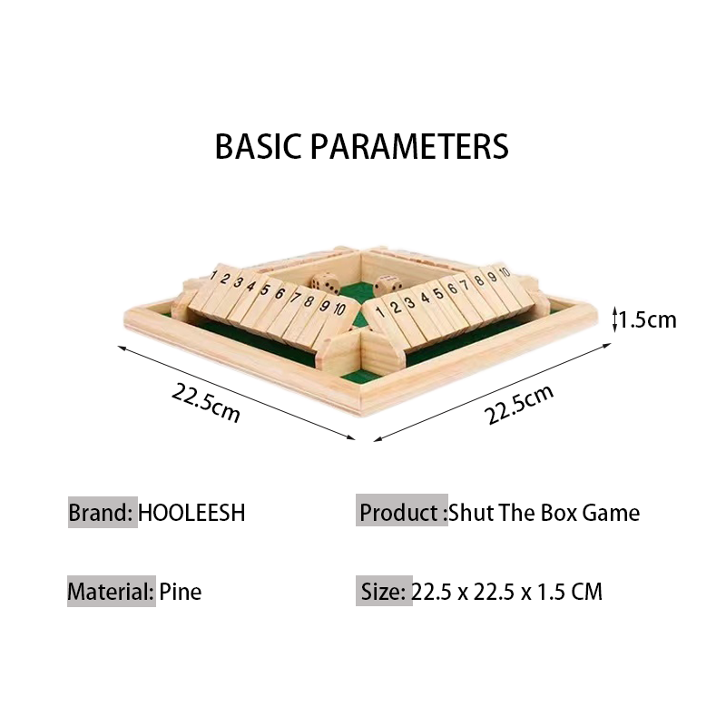 Custom Wooden 4Way Shut The Box Game Board Games Set With 2 Dice Kids Educational Toys Games