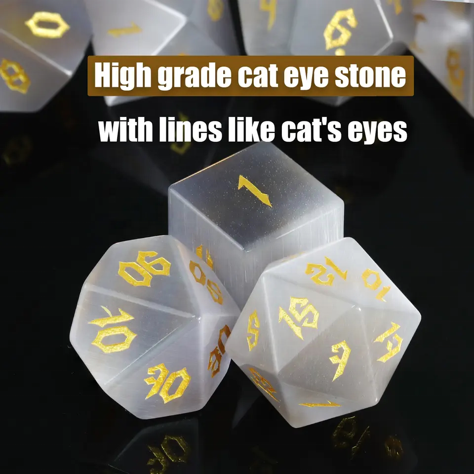 Custom White Clear Dice 20mm 16mm Glass Material DND RPG White Cats Eye Dice For Tabletop Board Games