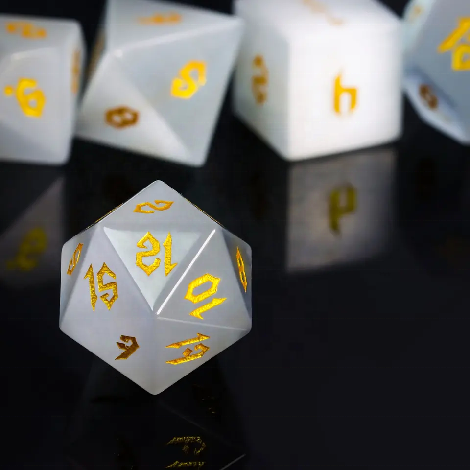 Custom White Clear Dice 20mm 16mm Glass Material DND RPG White Cats Eye Dice For Tabletop Board Games