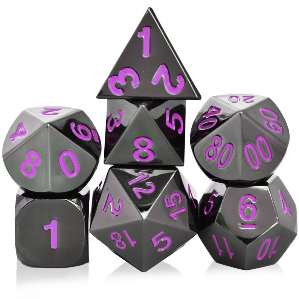 7Pcs Set Board Game Golden DND PRG Dice Set Polyhedral Game Metal Dice