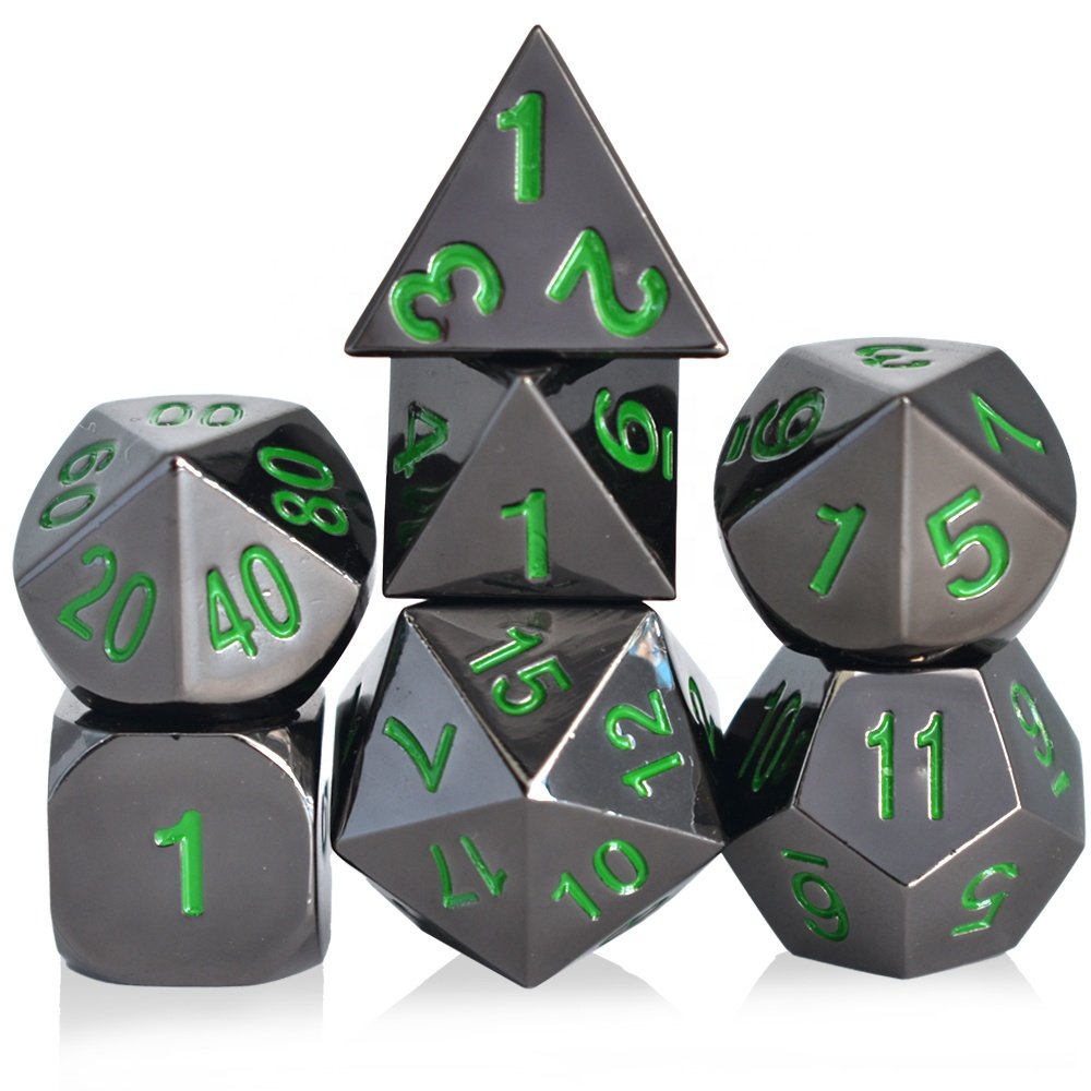 7Pcs Set Board Game Golden DND PRG Dice Set Polyhedral Game Metal Dice