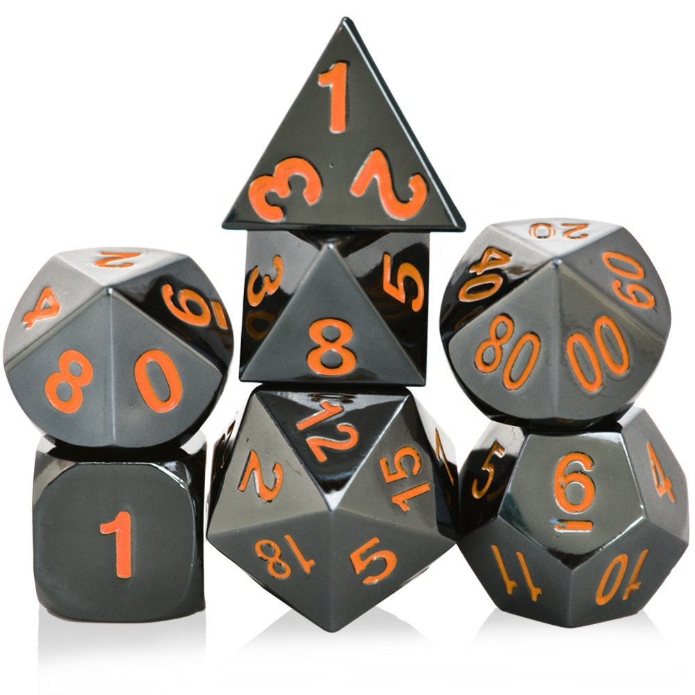 7Pcs Set Board Game Golden DND PRG Dice Set Polyhedral Game Metal Dice