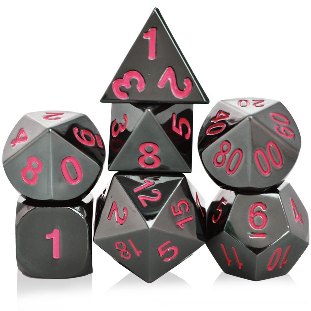 7Pcs Set Board Game Golden DND PRG Dice Set Polyhedral Game Metal Dice