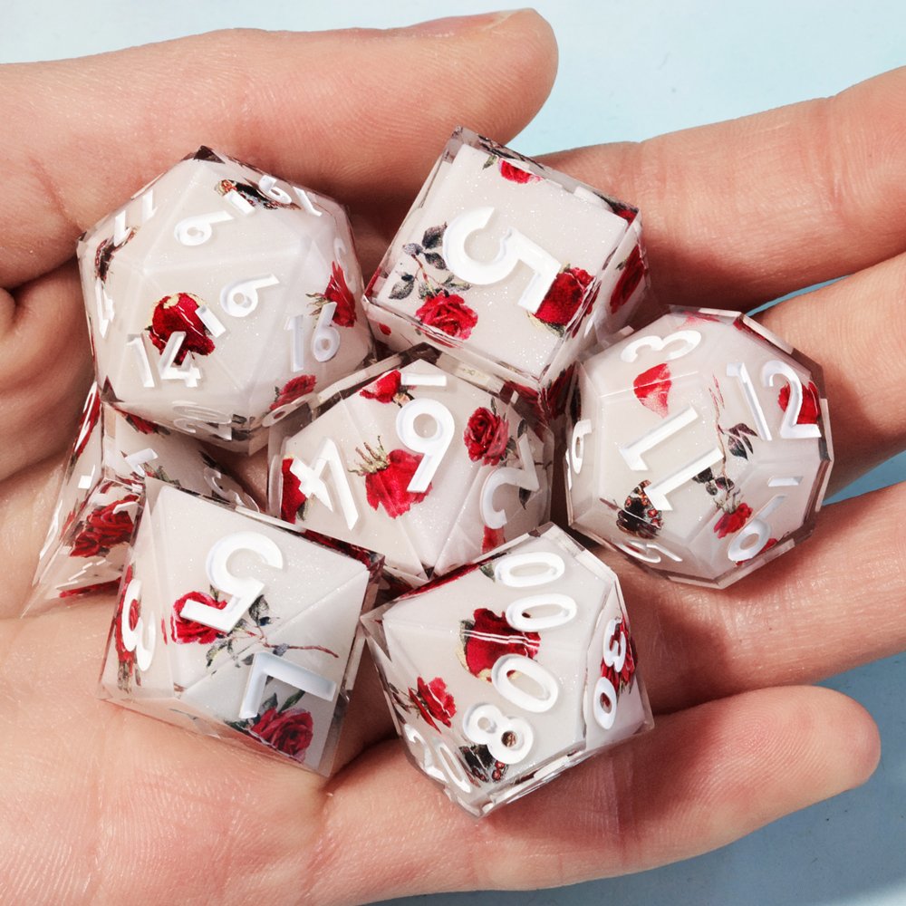 MINI PLANET Layered Stickers Flowers DND Dice Set 7pcs Wholesale Custom Resin Dice For TRPG Board Game Handmade Polyhedral Dice