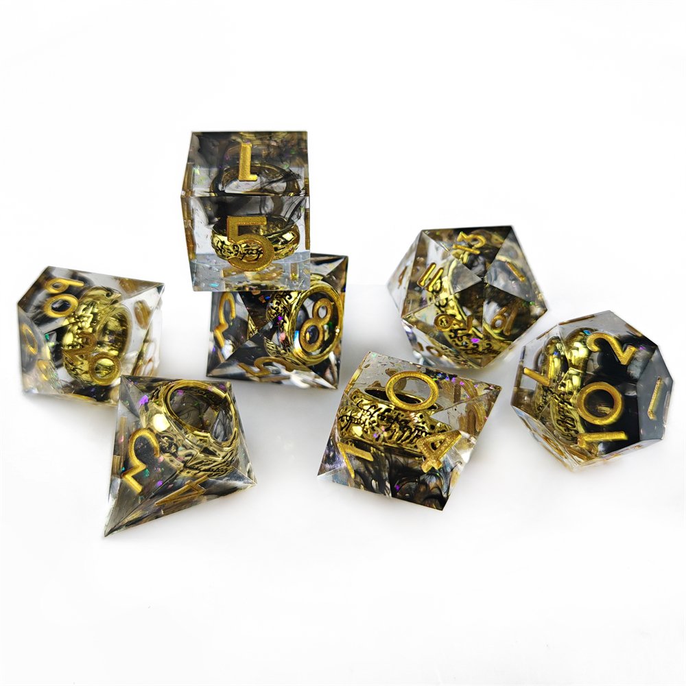 New Design DND Dice Set with Ring Inside Colorful Polyhedral Resin Handmade Dice for RPG Table Game Dragons and Dungeons