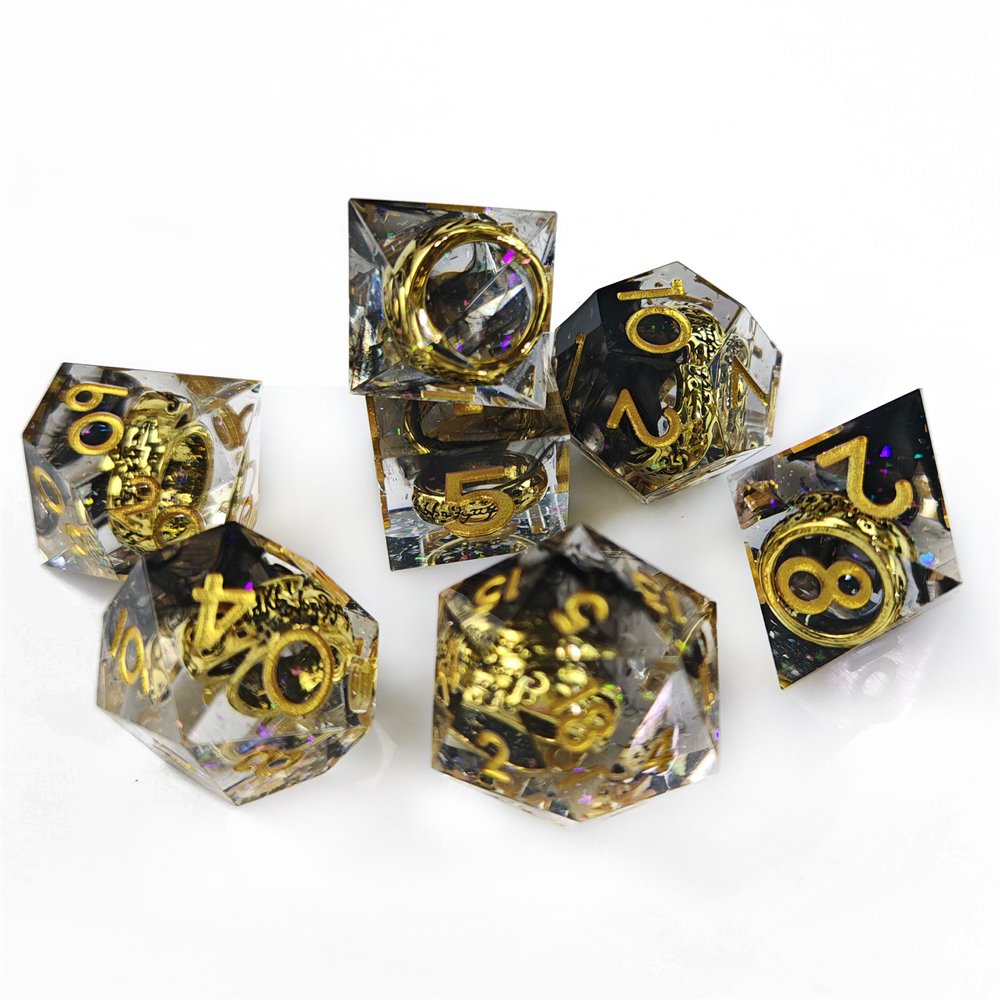 New Design DND Dice Set with Ring Inside Colorful Polyhedral Resin Handmade Dice for RPG Table Game Dragons and Dungeons