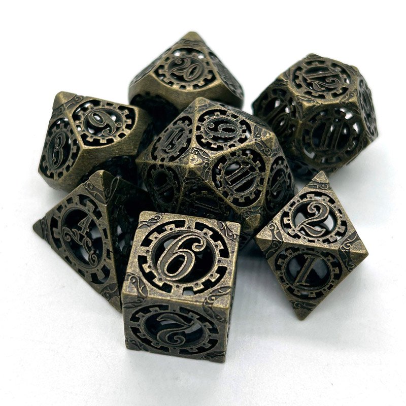 Wholesale Polyhedral Metal Gear Style Hollow Dice Set Zinc Alloy DND RPG Table Top Game Use