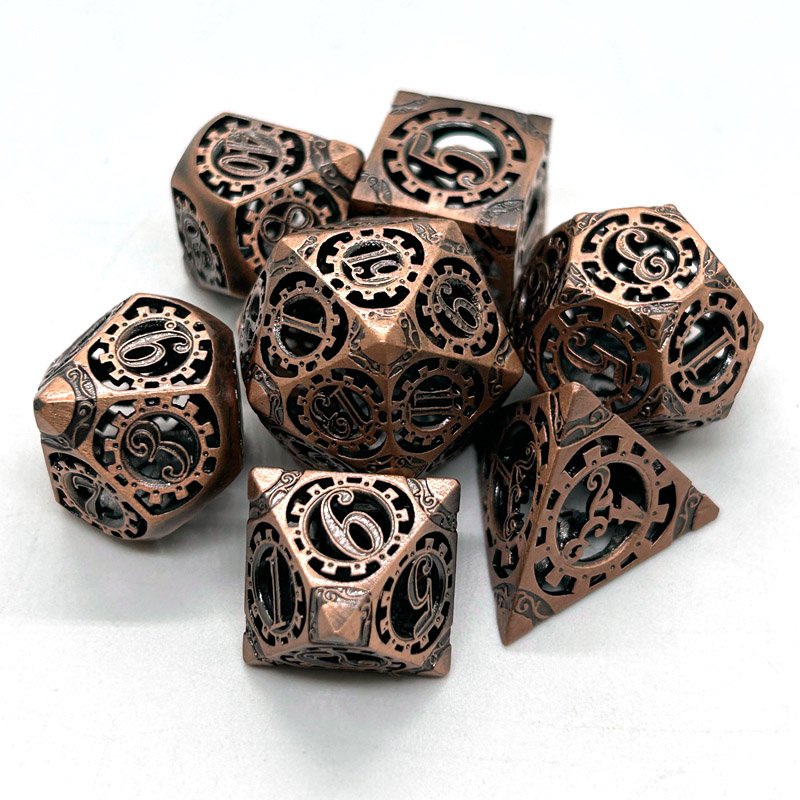 Wholesale Polyhedral Metal Gear Style Hollow Dice Set Zinc Alloy DND RPG Table Top Game Use