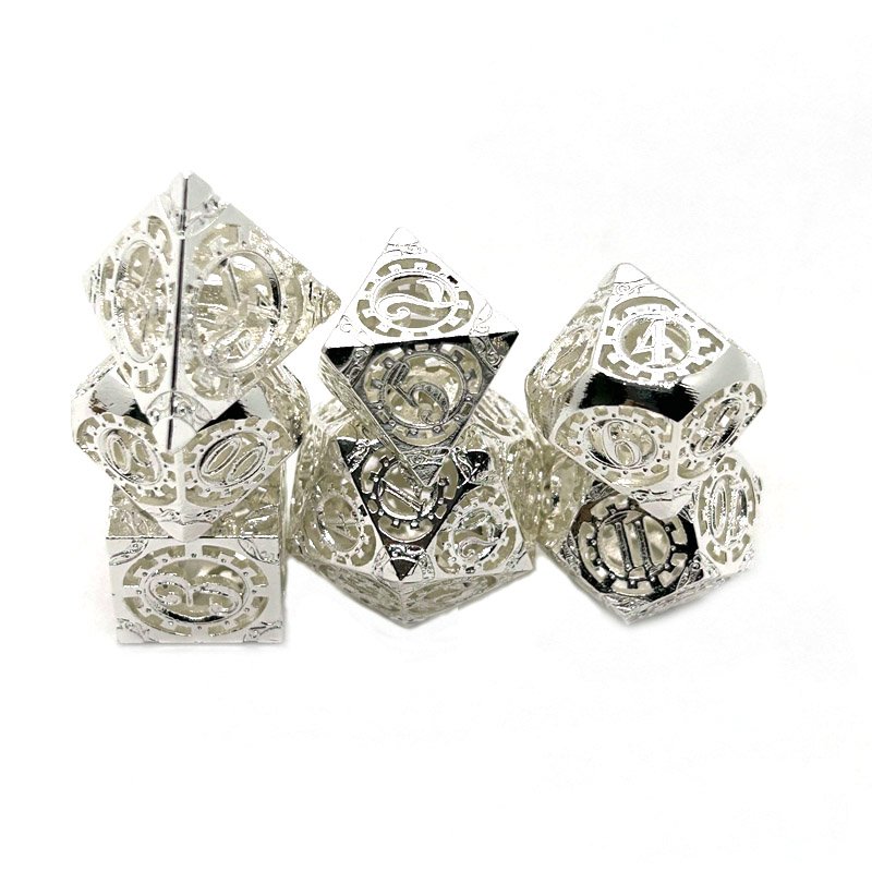 Wholesale Polyhedral Metal Gear Style Hollow Dice Set Zinc Alloy DND RPG Table Top Game Use