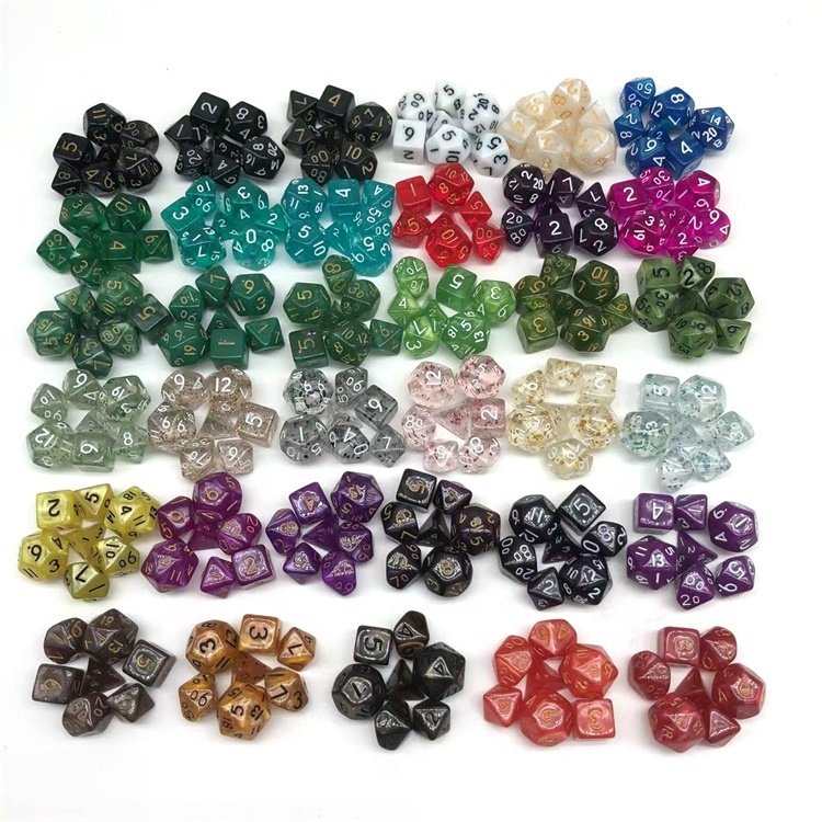 Acrylic Mini 7 Die Polyhedral RPG DND Multi Color Dice Set with Velvet Bag
