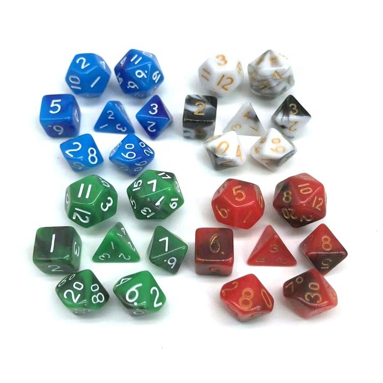 Acrylic Mini 7 Die Polyhedral RPG DND Multi Color Dice Set with Velvet Bag
