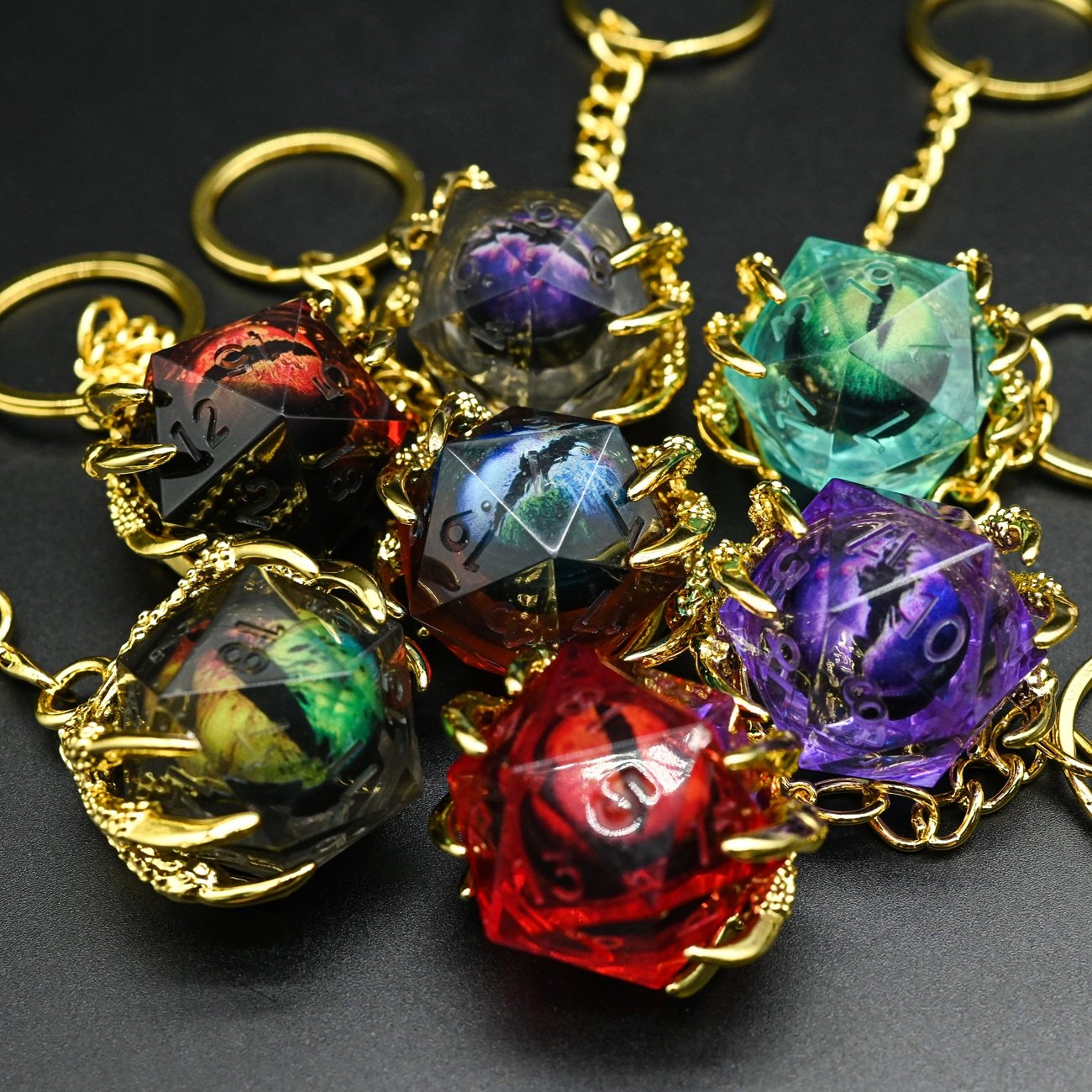 LM Great Gift Freely Painted Dragon Eye Gold Custom Dice Keychain Random Color Dragon Claw Dice Accessories for DIY