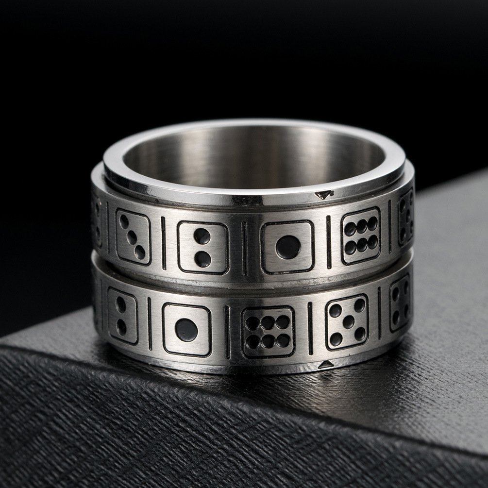 Titanium steel double circle dice rotatable ring for party fun game stainless steel ring for men