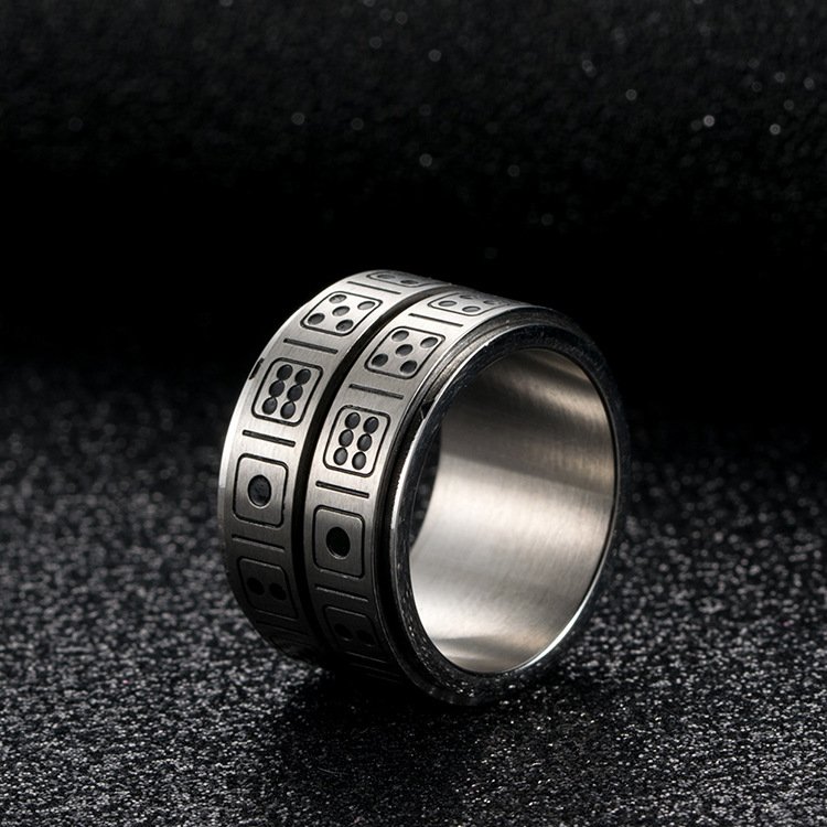 Titanium steel double circle dice rotatable ring for party fun game stainless steel ring for men