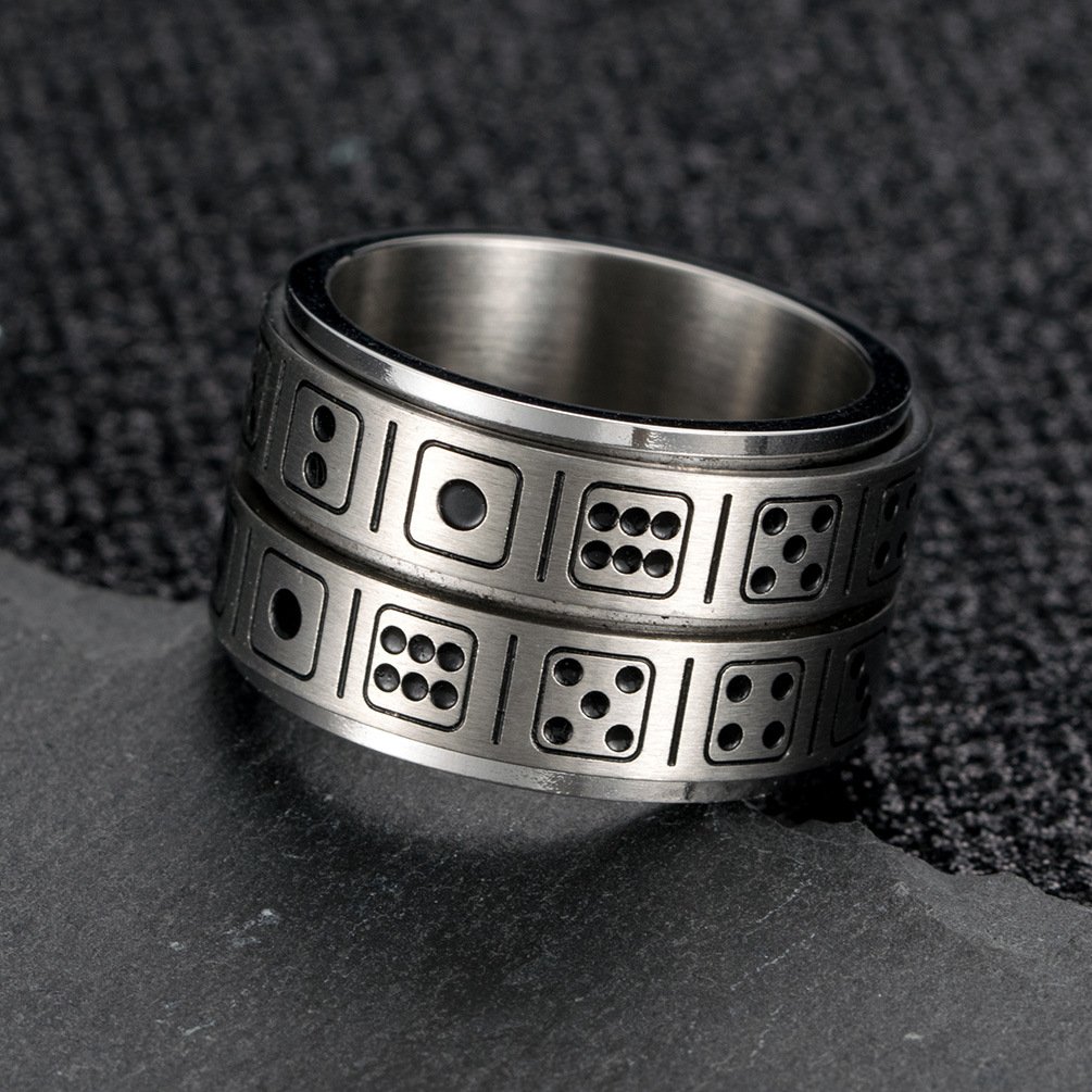 Titanium steel double circle dice rotatable ring for party fun game stainless steel ring for men