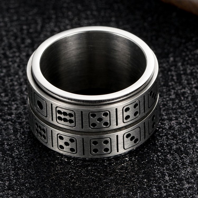 Titanium steel double circle dice rotatable ring for party fun game stainless steel ring for men