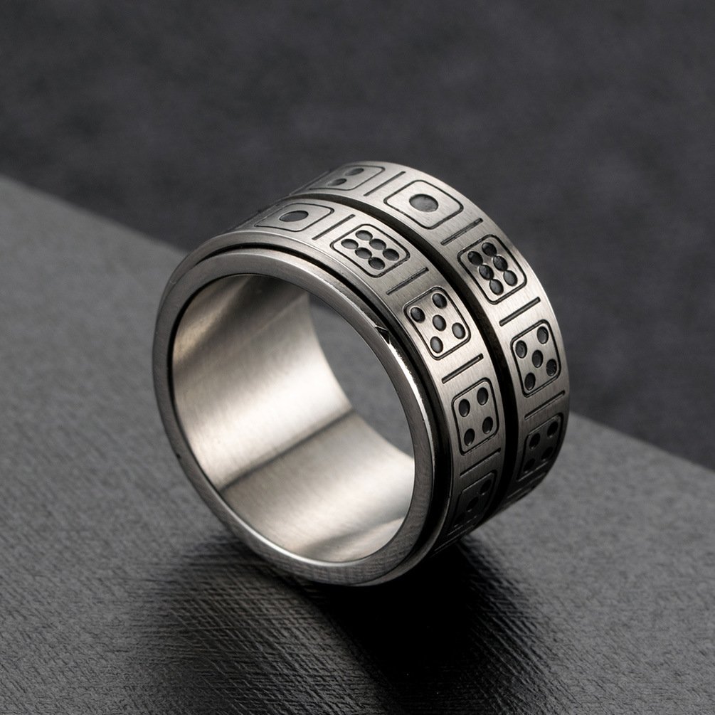 Titanium steel double circle dice rotatable ring for party fun game stainless steel ring for men
