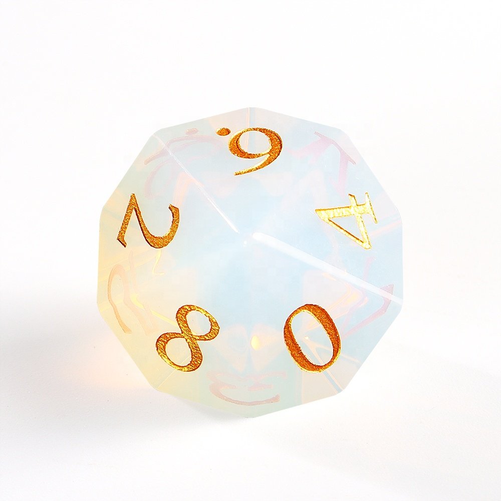 Custom Engraved Gemstone Dice D10 White Opal Artificial Glass Dice For Tabletop Games