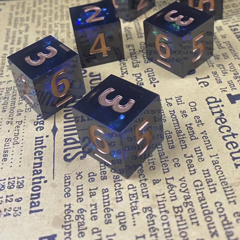 Handmade Resin D6 Dice Set Custom Polyhedron Sharp Edge Corners DND Board Game Dungeons Dragons 6 Piece Set Metal Cube Shape