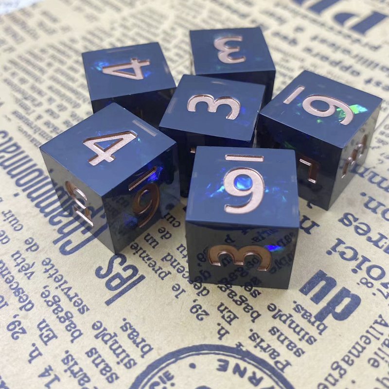 Handmade Resin D6 Dice Set Custom Polyhedron Sharp Edge Corners DND Board Game Dungeons Dragons 6 Piece Set Metal Cube Shape