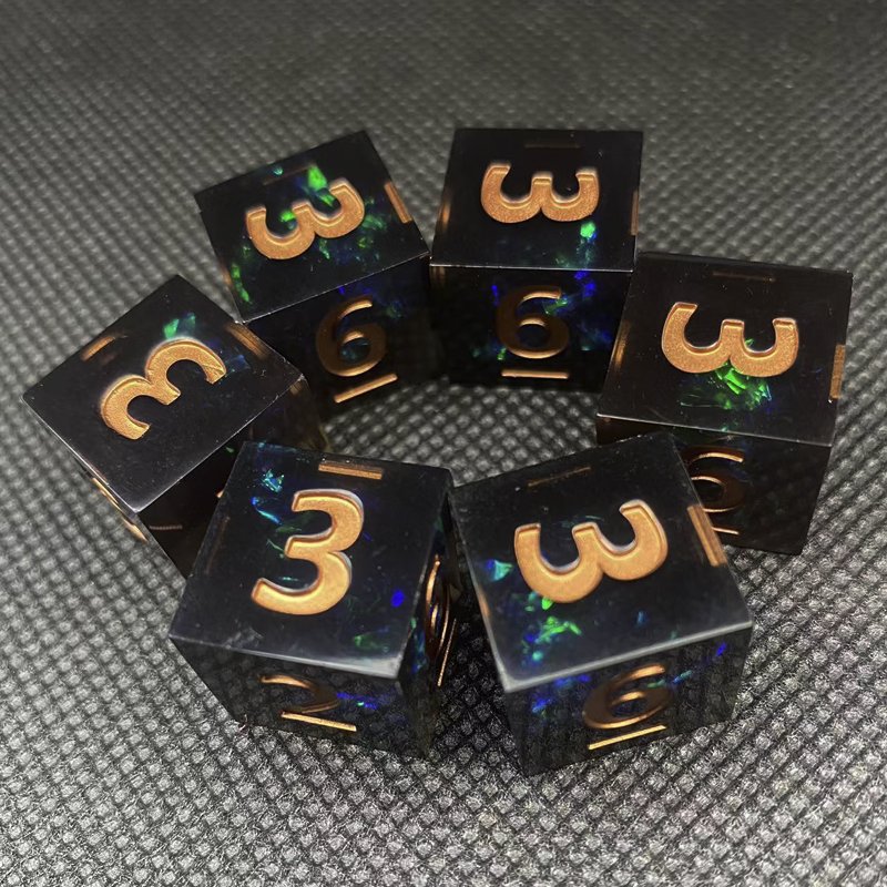 Handmade Resin D6 Dice Set Custom Polyhedron Sharp Edge Corners DND Board Game Dungeons Dragons 6 Piece Set Metal Cube Shape