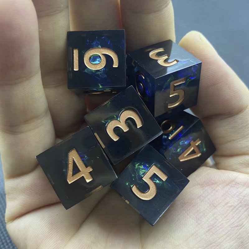 Handmade Resin D6 Dice Set Custom Polyhedron Sharp Edge Corners DND Board Game Dungeons Dragons 6 Piece Set Metal Cube Shape