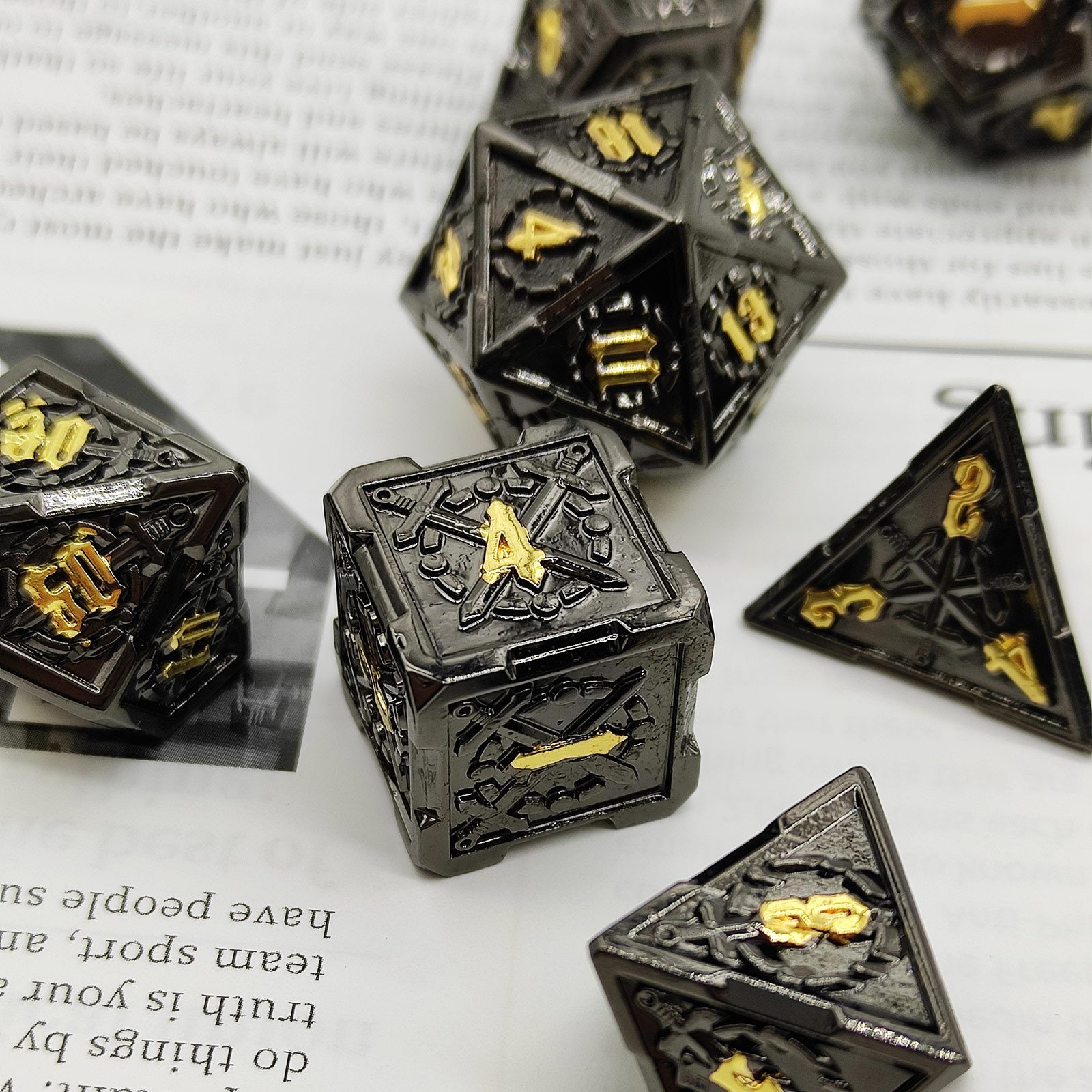 7 piece set custom logo polyhedron custom casino wholesale dungeon and dragon games rgp cut dice set d&d sharp d20 metal dice