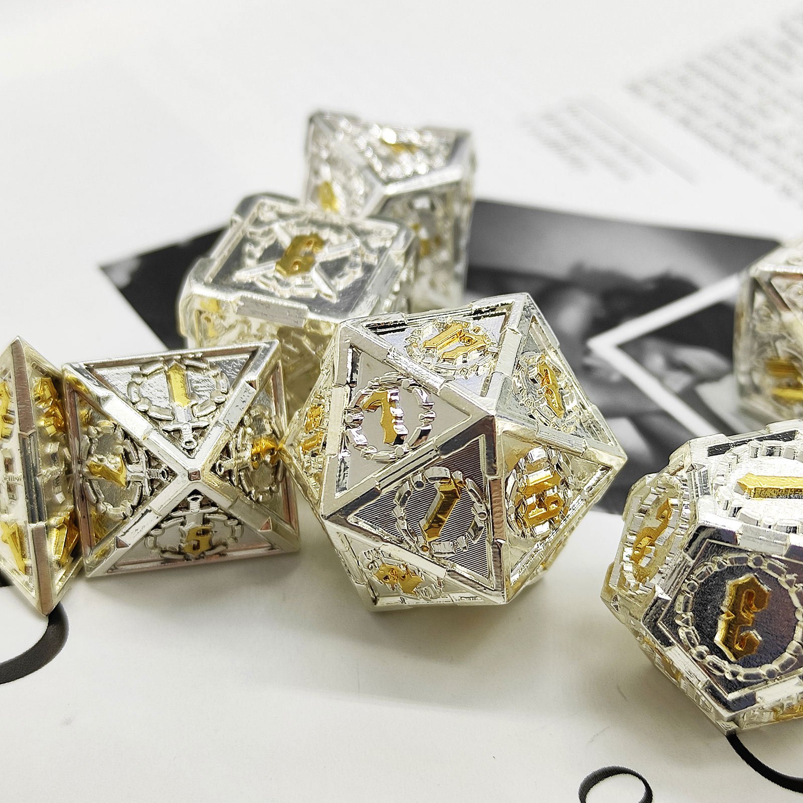 7 piece set custom logo polyhedron custom casino wholesale dungeon and dragon games rgp cut dice set d&d sharp d20 metal dice