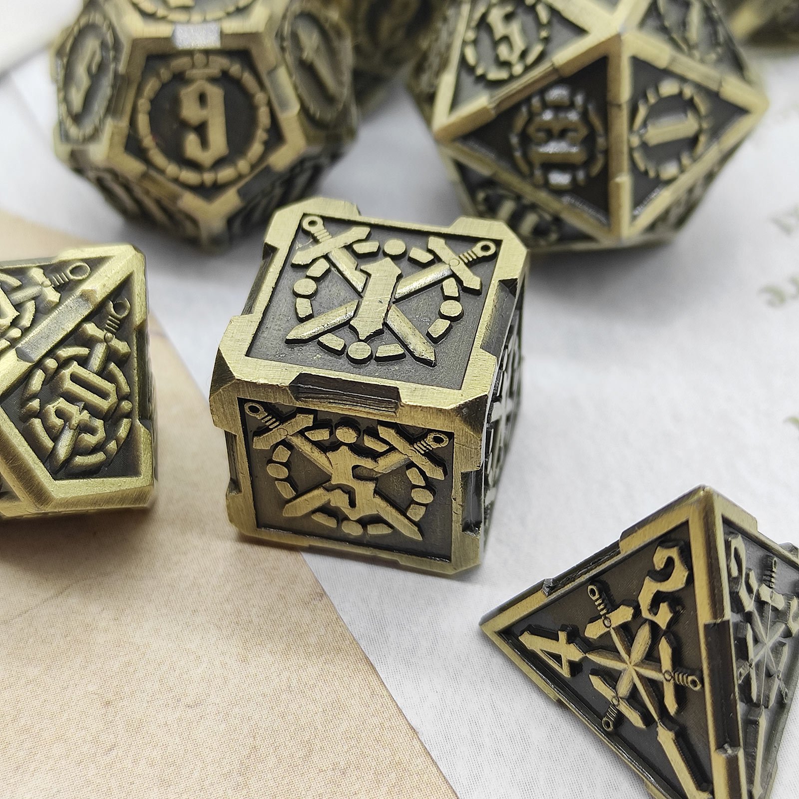 7 piece set custom logo polyhedron custom casino wholesale dungeon and dragon games rgp cut dice set d&d sharp d20 metal dice