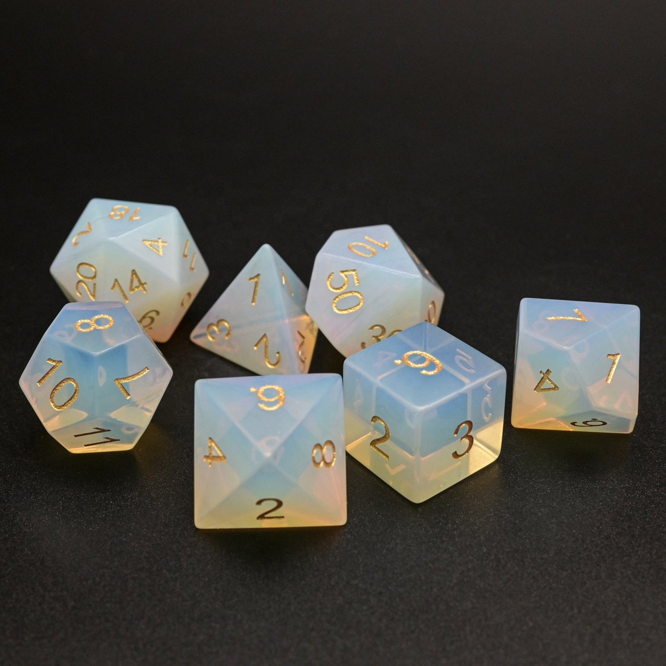 7 Piece Polyhedral Good Looking Synthetic White Opal Stone Dice Set for Super Player